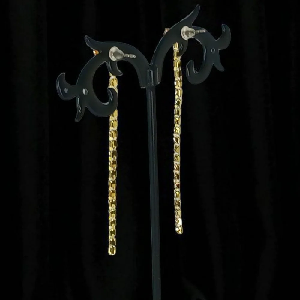 Faux Diamond Stud Rhinestone Drop Earrings Modern Retro Glam Luxe 70s Showgirl